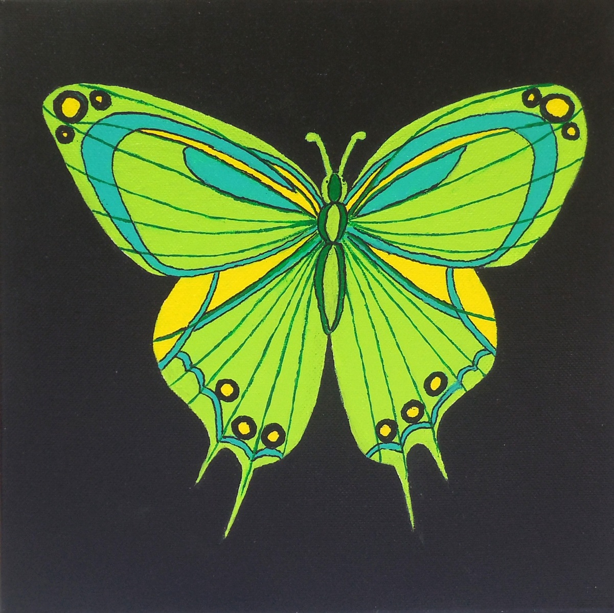 Fantasy Butterfly- Green-10x10-acrylic on canvas-Regina Petrecca